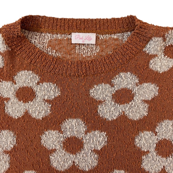 Pink Lily Burnt Orange Floral Sweater M - Picture 3 of 5